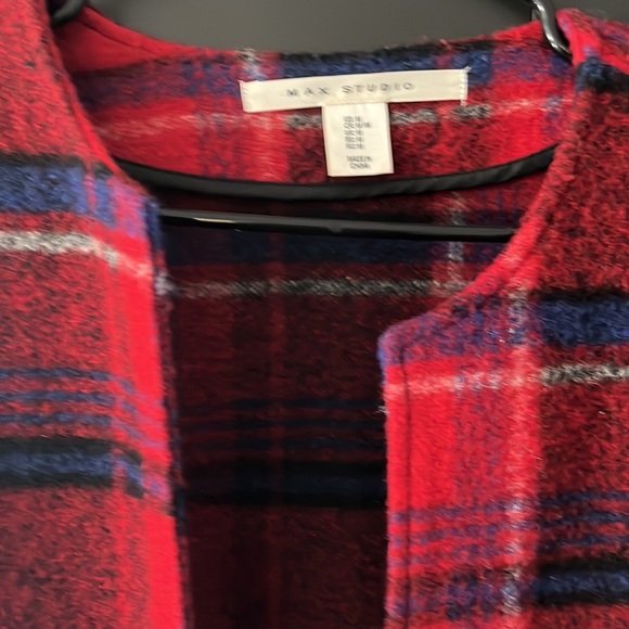 Max Studio Wool Plaid Jacket Open Front. Size M. Red with blue, black and white. - Picture 3 of 5